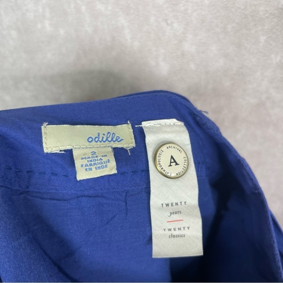 Odille x Anthropologie Archive Giraffe Print Midi Skirt W/Tie In Blue Size 2 - Picture 4 of 8